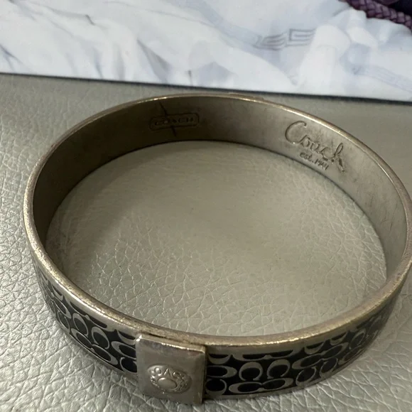 Coach Signature Black Silver Tone Bangle Bracelet - Picture 8 of 8